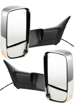 Towing Mirror Pair/Set for Dodge Full-Size Pickup 2010-2010 & Ram Full-Size Pickup 2011-2011, Right (Passenger) and Left (Driver), Power, Manual Folding, Heated, Chrome, without Auto-Dimming, with Blind Spot Detection and In-Housing Signal Light, includes Memory Feature, Replacement