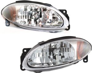 Headlight Assembly Pair/Set for Ford Escort 1998-2003, Halogen, Coupe, Right (Passenger) and Left (Driver), Replacement