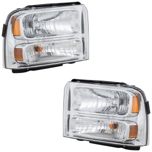 Pair/Set - Headlight Assembly for Ford F-Series Super Duty 2005-2007, Right (Passenger) and Left (Driver), Halogen, Excludes Harley-Davidson Model, Replacement