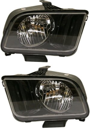 Headlight Assembly Pair/Set for 2007-2009 Ford Mustang, Right (Passenger) and Left (Driver) Halogen Replacement