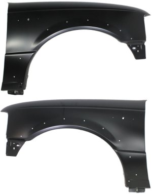 Front Fender Pair/Set for 2004-2005 Ford Ranger, Right (Passenger) & Left (Driver), Primed (Ready to Paint) w/ Wheel Opening Molding Holes, Replacement