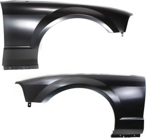 Front Fender Pair/Set for 2005-2009 Ford Mustang, Right (Passenger) and Left (Driver), Primed (Ready to Paint), Without Wheel Opening Molding Holes, Replacement