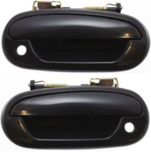 Front Door Handle Pair/Set for Ford F-150 1997-2004, F-250 1997-1999, Expedition 1997-2002, Right (Passenger) and Left (Driver), Outside, Smooth Black, with Keyhole, Replacement