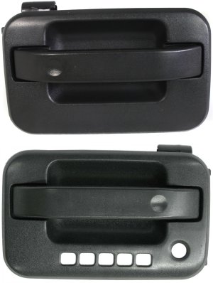 Front Exterior Door Handle Pair/Set for Ford F-150 2004-2014/Mark LT 2006-2008, Right (Passenger) without Keyhole, Left (Driver) with Keyhole and Keypad Hole, Textured Black with Plastic Connector, Replacement