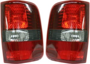 Tail Light Pair/Set for 2006-2008 Ford F-150, Right (Passenger) and Left (Driver), Red & Smoked Lens - Replacement