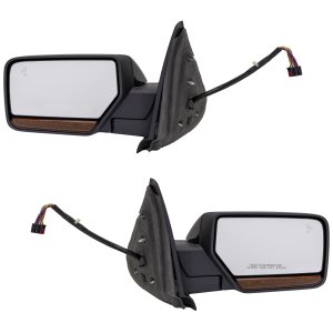 Mirror Pair/Set for Ford Expedition 2015-2017, Right (Passenger) and Left (Driver), Non-Towing, Power Operated, Power Folding, Heated, Paintable, with Blind Spot Detection in Glass, In-housing Signal Light, and Memory, without Auto Dimming Replacement