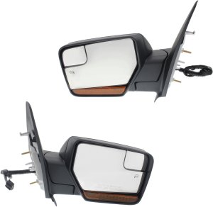 Replacement Mirror Pair/Set for 2007-2017 Ford Expedition - Right (Passenger) and Left (Driver), Non-Towing, Power Control, Manual Folding, Heated, Textured Finish, with In-Housing Signal Light and Memory, without Auto Dimming and BSD