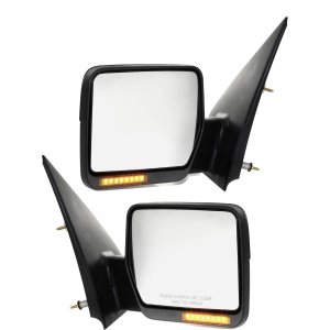 Mirror Pair/Set for Ford F-150 2004-2006, Right (Passenger) and Left (Driver), Non-Towing Power, Manual Folding, Heated, Textured, w/ In-housing Signal Light, w/o Auto-Dimming, Blind Spot Detection, Memory