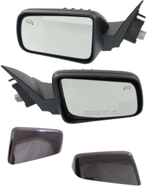 Mirror Pair/Set for Ford Focus 2008-2011 SE/SES Models, Right (Passenger) and Left (Driver), Power Operation, Non-Folding, Heated, Paintable/Textured, Includes 2 Caps, Replacement