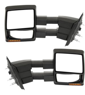 Towing Mirror Pair/Set for Ford F-150 2009-2014, Right (Passenger) and Left (Driver), Power Adjustment, Manual Folding, Heated, Textured, with Memory Feature, Puddle and Signal Light Replacement