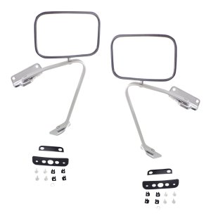 Manual Adjust Mirror Pair/Set for Ford F-Series 1987-1991, Right (Passenger) and Left (Driver), Non-Towing, Manual Folding, Non-Heated, Polished Stainless Replacement