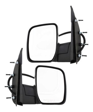 Mirror Pair/Set for Ford E-350 Super Duty 2007-2008, Right (Passenger) and Left (Driver), Non-Towing, Power, Manual Folding, Non-Heated, Textured Black, Without Auto Dimming, Blind Spot Detection, Memory, and Signal Light Replacement