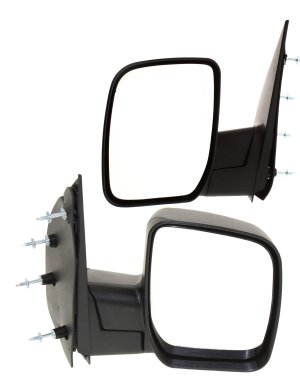 Manual Adjust Mirror Replacement Pair/Set for Ford E-150/E-250 2008-2013, Right (Passenger) & Left (Driver), Non-Towing, Manual Folding, Non-Heated, Textured, without Auto Dimming, BSD, Memory, and Signal Light