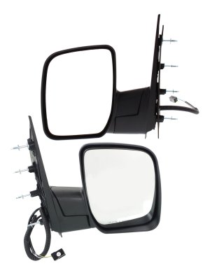 Pair/Set - Non-Towing Manual Folding Mirrors for 2009-2013 Ford E-350 Super Duty, Right (Passenger) and Left (Driver), Non-Heated, Textured Black, w/o Auto Dimming, BSD, Memory, and Signal Light Replacement