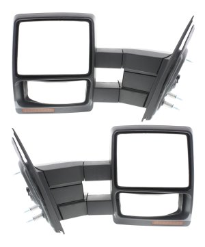 Towing Mirror Pair/Set for Ford F-150 2007-2012, Right (Passenger) and Left (Driver), Power, Manual Folding, Heated, Black Textured, without Auto-Dimming, Blind Spot Detection, In-housing Signal Light, Memory Replacement