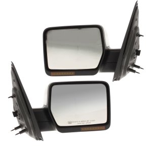 Power Heated Chrome Mirror Pair/Set for Ford F-150 2007-2008, Non-Towing, Manual Folding, Right (Passenger) and Left (Driver), with In-housing Signal Light, without Auto Dimming, BSD, Memory, Replacement