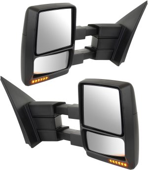 Towing Mirror Pair/Set for Ford F-150 2009-2014 Right (Passenger) and Left (Driver), Power, Manual Folding, Heated, Paintable, with Blind Spot Detection, In-housing Signal Light, Memory, Puddle Light, without Auto-Dimming, Excluding SVT Raptor Model, Replacement