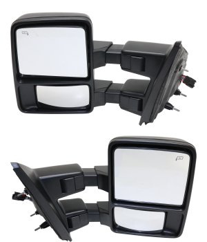 Towing Mirror Pair/Set for Ford F-150 2013-2014 Right (Passenger) and Left (Driver), Power Adjusted, Power Folding, Heated, Textured, with Memory and Signal Light, Excluding SVT Raptor Model, Replacement