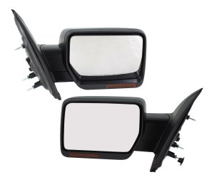 Mirror Pair/Set for Ford F-150 2009-2010, Right (Passenger) and Left (Driver), Non-Towing, Power, Manual Folding, Heated, Paintable, with In-Housing Signal Light & Memory, without Auto Dimming and Blind Spot Detection, Replacement