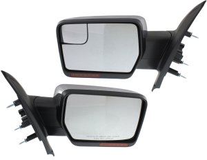 Power Mirror Pair/Set for Ford F-150 2011-2014 Right (Passenger) and Left (Driver), Non-Folding, Heated, with Memory and Signal Light, without Puddle Light, Chrome, Excludes SVT Raptor Model - Replacement
