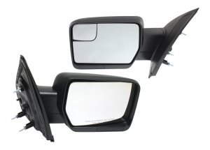 Mirror Pair/Set for Ford F-150 2011-2014, Right (Passenger) and Left (Driver), Power, Manual Folding, Non-Heated, Without Memory, Signal and Puddle Light, All Cab Types, Textured Black Replacement
