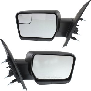 Manual Adjust, Manual Folding Mirror Pair/Set for Ford F-150 2011-2014, Right (Passenger) and Left (Driver), Non-Heated, Standard, Textured Black - Replacement