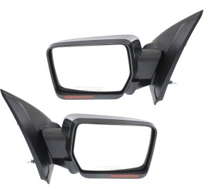 Power Folding Mirror Pair/Set for Ford F-150 2011-2014 All Cab Types, Right (Passenger) and Left (Driver), Power, Heated, with Memory, Signal and Puddle Light, Chrome, Replacement