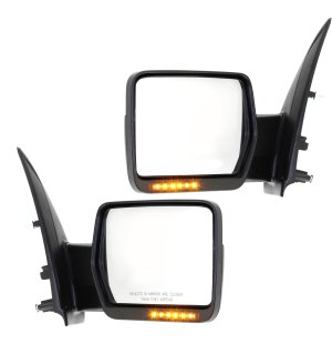 Mirror Pair/Set for 2009-2010 Ford F-150, Right (Passenger) and Left (Driver) Non-Towing, Power Operated, Power Folding, Heated, Chrome, with In-Housing Signal Light and Memory, without Auto Dimming and Blind Spot Detection, Replacement