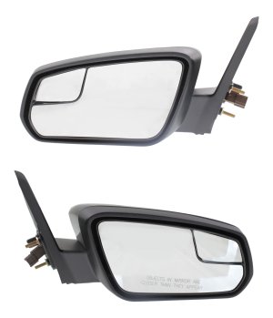 Mirror Pair/Set for Ford Mustang (2011-2012), Right (Passenger) and Left (Driver), Power Adjustment, Non-Folding, Non-Heated, Textured, Paintable, with 2 Caps and Blind Spot Glass, Replacement