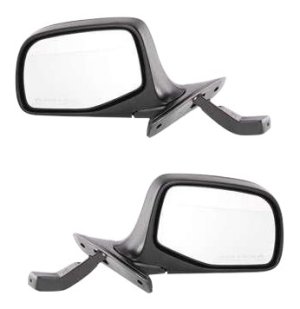 Mirror Pair/Set for Ford F-Series (1992-1997), Right (Passenger) and Left (Driver), Non-Towing, Manual Adjust and Folding, Non-Heated, Paintable, Paddle Style Replacement Models: for F-150, F-250, F-350.