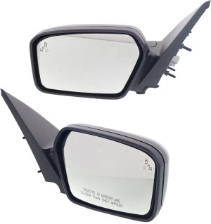 Mirror Pair/Set for Ford Fusion 2010-2012 Right (Passenger) and Left (Driver), Power Adjustable, Non-Folding, Heated, Paintable/Textured, 2 Caps, with Blind Spot Detection and Puddle Light Replacement