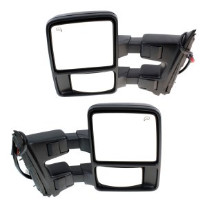 Towing Mirror Pair/Set for Ford F-Series Super Duty 2008-2009 w/ Power, Power Folding, Heated, Textured, Auto Extend, Signal Light, Side Marker, No Memory, Left (Driver) & Right (Passenger) - Replacement