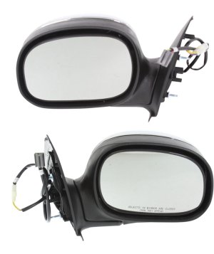 Mirror Pair/Set for Ford F-150 (1997-2002) and F-250 (1997-1999), Right (Passenger) and Left (Driver), Non-Towing, Power Operated, Manual Folding, Non-Heated, Chrome Contour Style, without Signal Light, Regular/SuperCab, Up to 2-12-2002, Replacement 