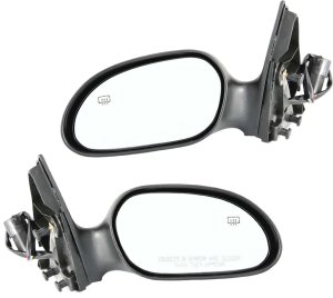 Power Mirror Pair/Set for Ford Sable (2000-2005) & Taurus (2000-2007) Sedan/Wagon, Right (Passenger) & Left (Driver), Non-Folding, Heated, Textured, Paintable with 2 Caps, w/o Puddle Light, Replacement