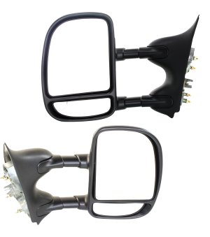 Towing Mirror Pair/Set for Ford F-Series Super Duty 1999-2007, Right (Passenger) and Left (Driver) Side, Manual Adjust and Folding, Non-Heated, Textured, Double-Swing Type Replacement