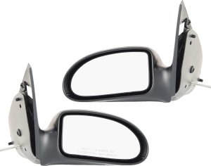 Manual Remote Mirror Pair/Set for 2003-2007 Ford Focus, Right (Passenger) and Left (Driver), Non-Folding, Non-Heated, Textured Replacement