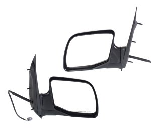 Power Heated Mirror Pair/Set for Ford Econoline Van 1992-2004, Right (Passenger) and Left (Driver), Non-Towing, Manual Folding, Textured, without Auto Dimming, Blind Spot Detection, Memory, Signal Light Replacement