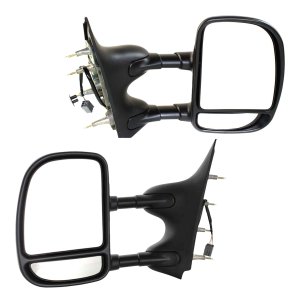 Towing Mirror Pair/Set for Ford Econoline Van 2002-2008, Right (Passenger) and Left (Driver), Non-Heated, Textured, Manual Folding, Power, without Auto Dimming and Signal Light, Replacement