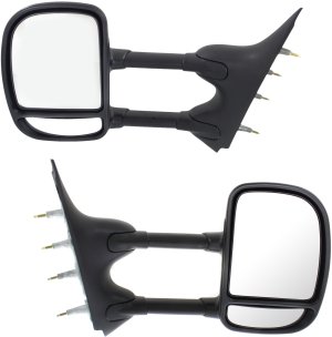 Towing Mirror Pair/Set for Ford Econoline Van 2003-2014, Right (Passenger) and Left (Driver), Manual Adjust and Folding, Non-Heated, Textured, without Auto-Dimming, Blind Spot Detection, Memory, and Signal Light Replacement