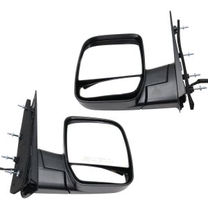 Mirror Pair/Set for Ford E-350 Super Duty 2002-2008, Right (Passenger) and Left (Driver), Non-Towing, Power Adjust, Manual Folding, Non-Heated, Textured Black, without Auto Dimming, Blind Spot Detection, Memory, and Signal Light, Replacement