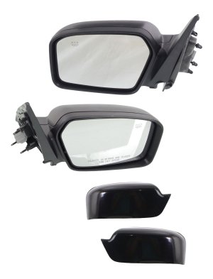 Mirror Pair/Set for Ford Fusion (2006-2012)/Milan (2006-2011), Right (Passenger) and Left (Driver), Power Adjustable, Non-Folding, Heated, Paintable & Textured, 2 Caps, with Puddle Light, Replacement