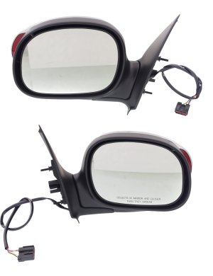 Mirror Pair/Set for Ford F-150 2000-2001, Right (Passenger) and Left (Driver), Non-Towing, Power Adjustable, Manual Folding, Non-Heated, Chrome, Contour Style, with Signal Light in Housing, Regular/SuperCab Replacement