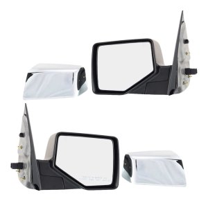 Mirror Pair/Set for Ford Explorer 2006-2010, Right (Passenger) and Left (Driver), Power Operation, Manual Folding, Non-Heated, Chrome or Paintable, with 2 Caps and Puddle Light, Replacement