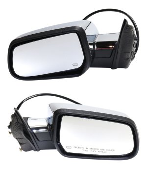 Mirror Pair/Set for Chevrolet Equinox LT Model, GMC Terrain 2015 - 2017, Right (Passenger) and Left (Driver) Side, Power, Manual Folding, Heated, Chrome, w/o Auto Dimming, Blind Spot Detection, Memory, Signal Light Replacement