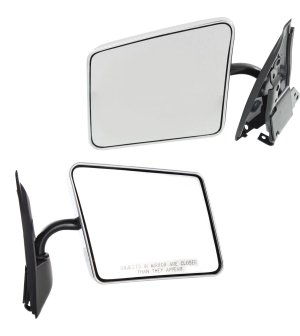 Manual Adjust, Manual Folding, Non-Heated, Chrome Mirror Pair/Set for 1982-1993 Chevy S10 Pickup, 1983-1994 S10 Blazer, Right (Passenger) and Left (Driver) Below Eyeline Type Replacement