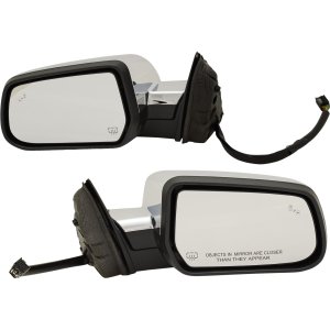 Mirror Pair/Set for Chevrolet Equinox 2016-2017, GMC Terrain 2015-2017, Right (Passenger) and Left (Driver), Power, Manual Folding, Heated, Chrome, with Blind Spot Detection in Glass and Memory, without Auto Dimming and Signal Light - Replacement
