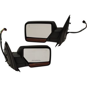 Power Folding Heated Mirror Pair/Set for Ford Expedition 2015-2017, Right (Passenger) and Left (Driver), w/o Auto-Dimming, with BSD in Glass, In-Housing Signal Light, with Memory, Non-Towing, Textured Black Replacement.