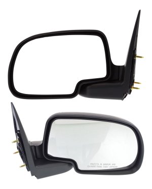 Mirror Pair/Set for Chevrolet Silverado/GMC Sierra 1999-2006 and 2007 Classic, Right (Passenger) and Left (Driver), Non-Towing, Manual Adjustment, Manual Folding, Non-Heated, Chrome, Replacement