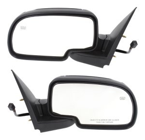 Chrome Mirror Pair/Set for Chevrolet Silverado/GMC Sierra 1999-2002, Right (Passenger) and Left (Driver), Non-Towing, Power-Adjustable, Manual Folding, Heated, Replacement