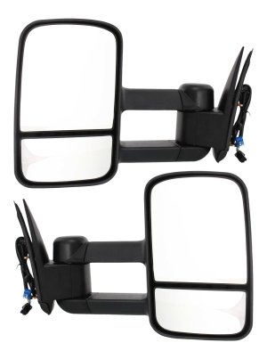 Towing Mirror Pair/Set for Chevrolet Silverado/GMC Sierra 2003-2006 and 2007 Classic, Right (Passenger) and Left (Driver), Power, Manual Folding, Heated, Textured, without Signal Light, Replacement